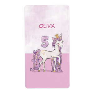 Etiqueta Cavalo Rosa De Aniversário Com 5 De Nome Personal