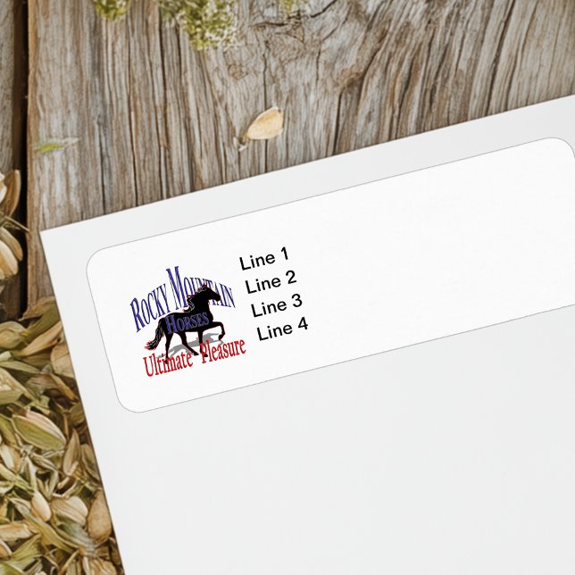 Etiqueta Cavalos de Montanha Rochosa Prazer Final (Rocky Mountain Horses return address label with horse silhouette logo and customizable name and addy)