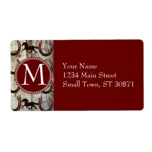 Etiqueta Cavalos ferradura em madeira de galinha