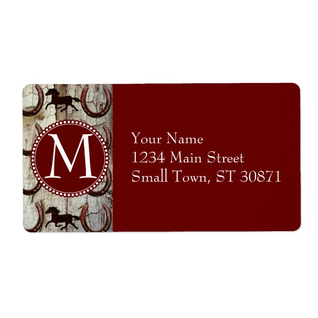 Etiqueta Cavalos ferradura em madeira de galinha (Frente)