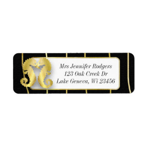 Etiqueta Cavalos-marinhos malhados, náuticos e Dourados