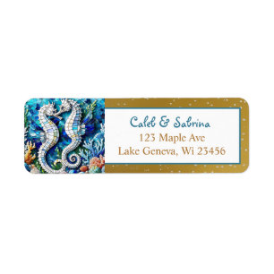 Etiqueta Cavalos-Marinhos Mosaico Romântico de Praia