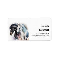 Cavalos Pretos e Brancos em Aquarela