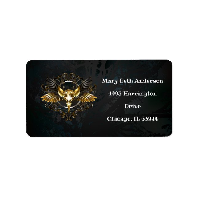 Etiqueta Caveira de ouro sobre fundo preto (Frente)