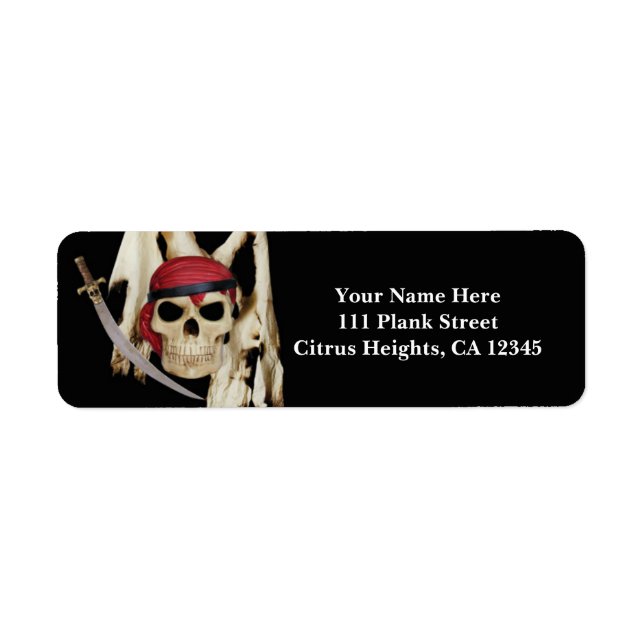 Etiqueta Caveira e Espada de Pirata Festa Preta (Frente)