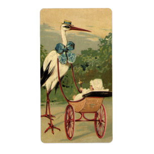 Etiqueta Cegonha do Victorian do vintage e carruagem de