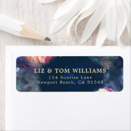 Etiqueta Celestial Floral Galaxy Navy Blue Return Address