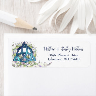 Etiqueta Celular Blue Triquetra Watercolor Endereço Floral