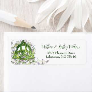 Etiqueta Celular Verde Triquetra Watercolor Endereço Floral