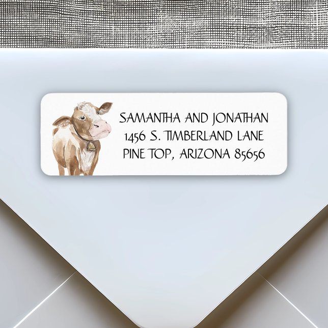 Etiqueta Cena de fazenda de vaca fofa aquarela rústica west (Criador carregado)