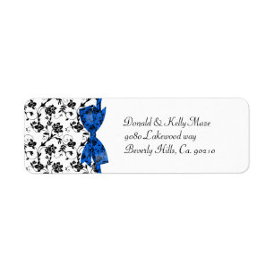 Etiqueta Cetim branco & azul preto do casamento floral