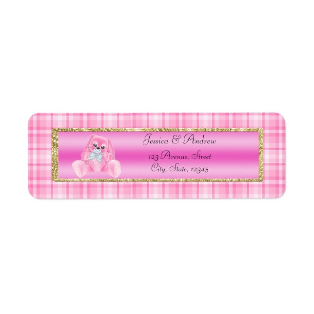 Etiqueta Chá de Bebê Coelhinho Rosa Fofo (Frente)
