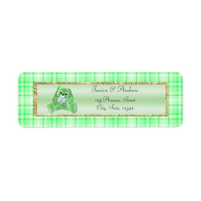 Etiqueta Chá de Bebê do Coelhinho Verde Fofo (Frente)