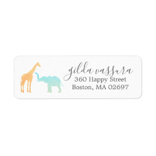 Etiqueta Chá de Bebê Elegante Girafa Elefante