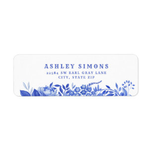 Etiqueta Chá de Bebê Floral Azul e Branco