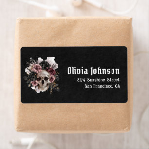 Etiqueta Chá de Bebê Nupcial Floral Caveira Gótico Preto Ha