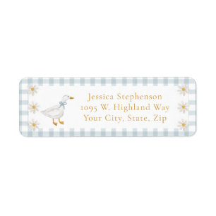 Etiqueta Chá de Bebê Silly Goose Blue Gingham Cottage