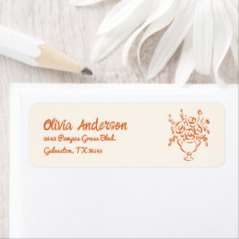 Etiqueta Chá de fraldas Buquê Floral Laranja Desenhado à Mã