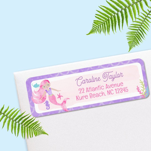 Etiqueta Chá de fraldas de Aquarela Rosa Púrpura Sereia (Criador carregado)