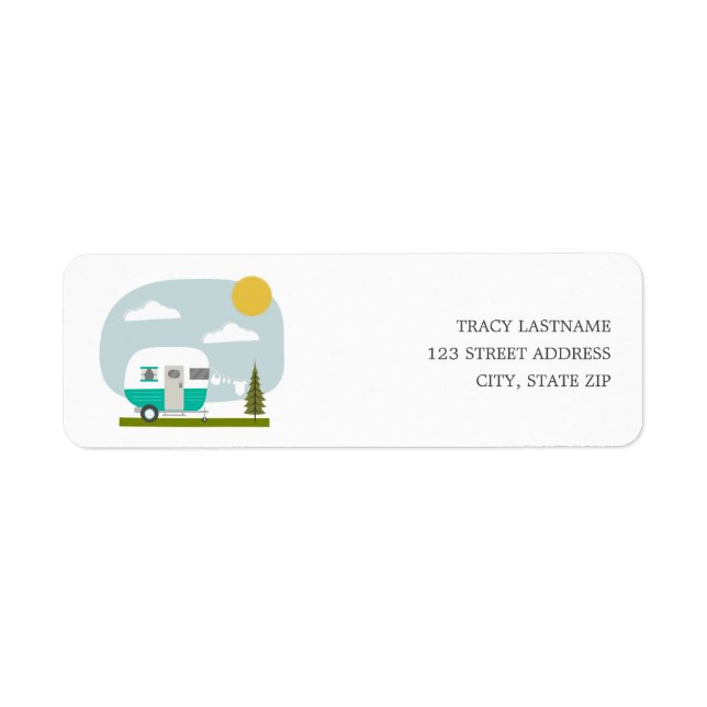 Etiqueta Chá de fraldas do Adventure Retro Camper Turquoise (Frente)