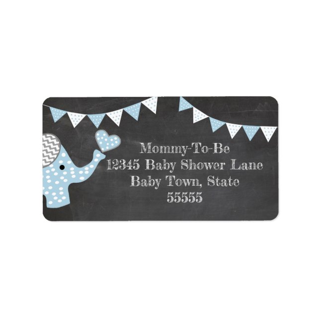 Etiqueta Chá de fraldas Elefante Azul (Frente)