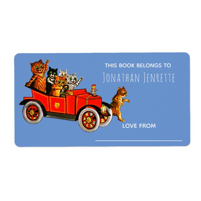 Etiqueta Chá de fraldas Engraçado Gatos De Carro Retro Cria (Frente)