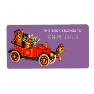 Etiqueta Chá de fraldas Engraçado Gatos De Carro Retro Roxo