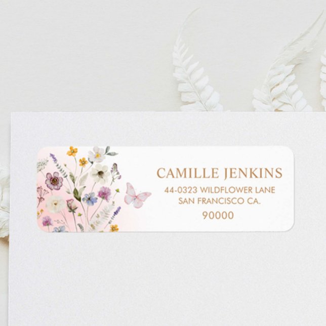Etiqueta Chá de fraldas Floral de Jardim Butterfly (Butterfly Floral Address Label)