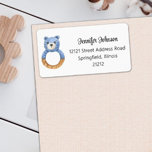 Etiqueta Chá de fraldas Menino Blue Bear Return Endereço