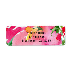 Etiqueta Chá de panela de Verão Flor Flor com Aquarela Rosa