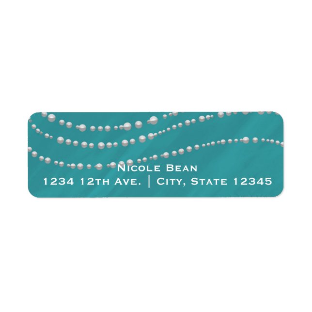 Etiqueta Chá de panela Elegante Azul Turquesa e Pérolas (Frente)