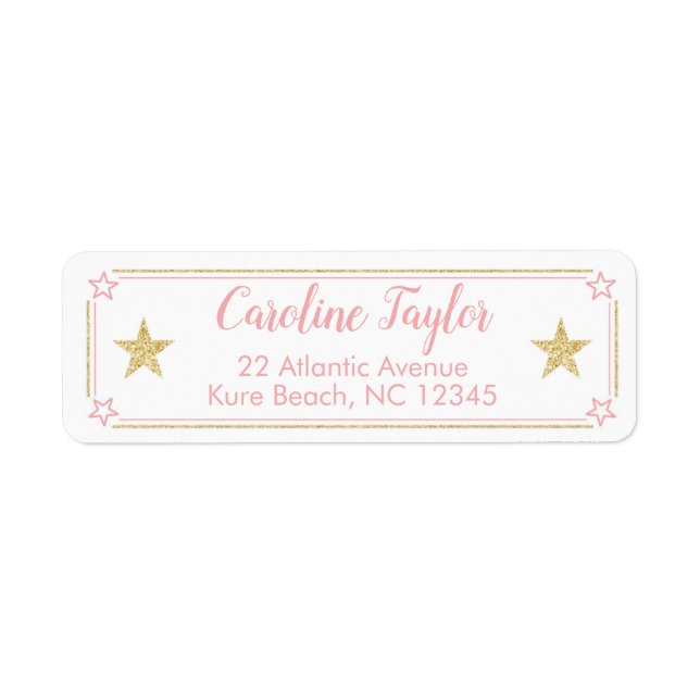 Etiqueta Chá Rosa, Pequena Estrelinha, Menina, Rosa, Dourad (Frente)