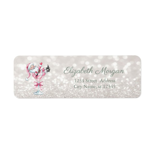 Etiqueta Champagne Glass Pink Santa Glittery Bokeh  (Frente)