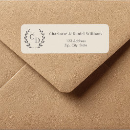 Etiqueta Champagne taupe monogrammed wreath return address