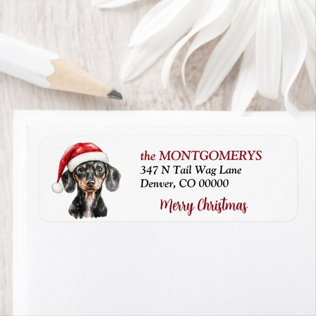 Etiqueta Chapéu de Papai Noel Dachshund Endereço de Devoluç (Insitu)