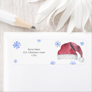 Etiqueta Chapéu de Papai Noel e flocos de neve