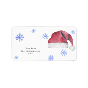 Etiqueta Chapéu de Papai Noel e flocos de neve