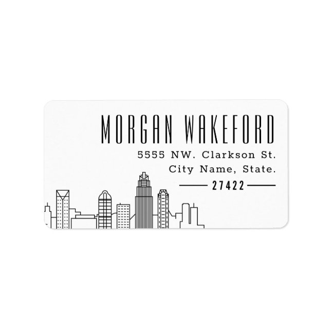 Etiqueta Charlotte, NC Stylized Skyline Large Label (Frente)