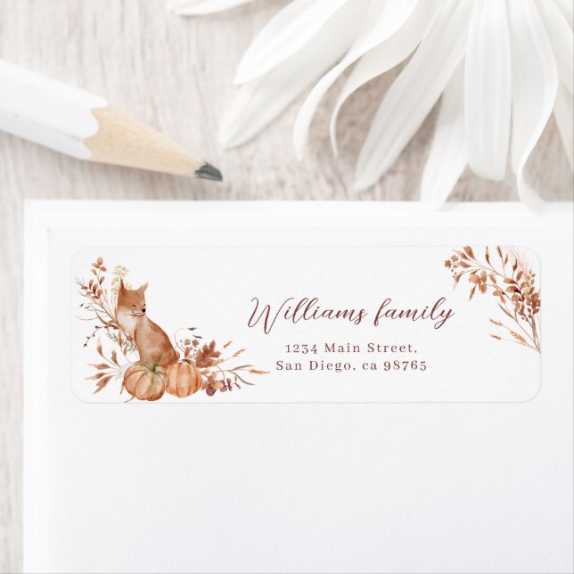 Etiqueta Charming Autumn Terracotta Baby Fox Pumpkin (Insitu)