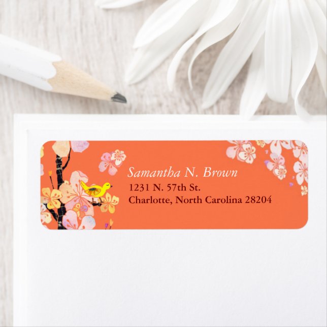 Etiqueta Cherry Blossom Bird Orange Address (Insitu)