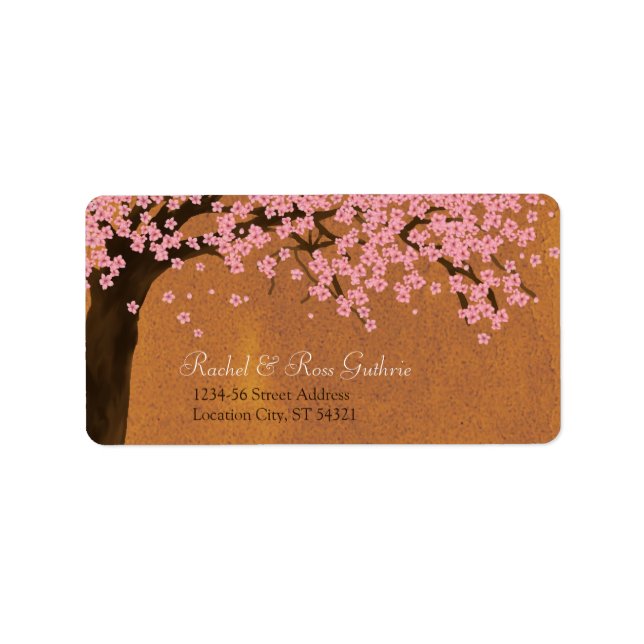 Etiqueta Cherry Blossom Sakura Watercolor (Sunset) Endereço (Frente)