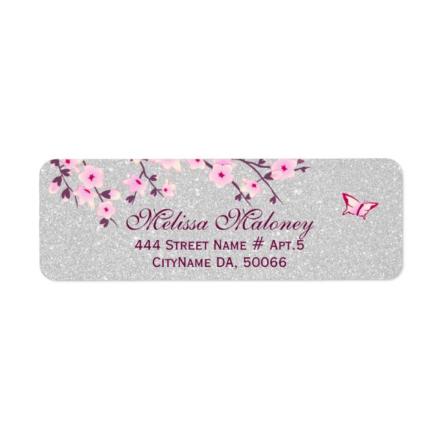 Etiqueta Cherry Blossom Silver Glitter (Frente)