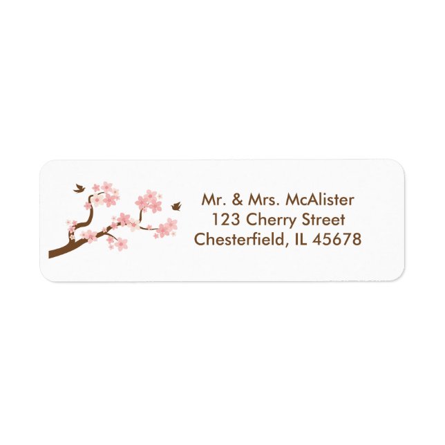Etiqueta Cherry Blossoms no rótulo de endereço branco (Frente)