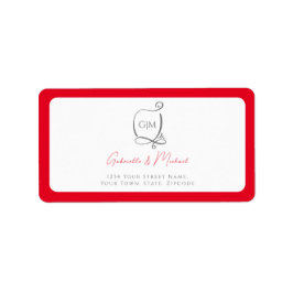 Etiqueta Cherry Red Simple Elegant Monogram Address