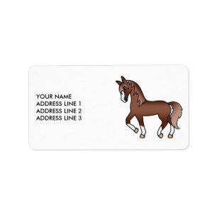 Etiqueta Chestnut Cute Cartoon Troton Horse e Texto Persona