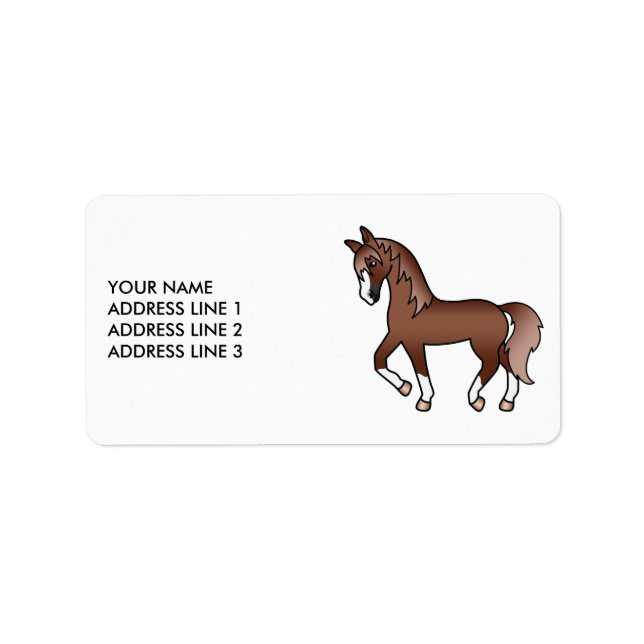 Etiqueta Chestnut Cute Cartoon Troton Horse e Texto Persona (Frente)