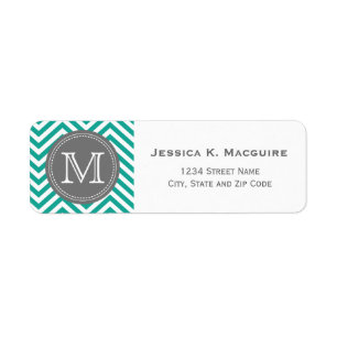 Etiqueta Chevron azul & cinzento da cerceta Monogrammed