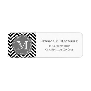 Etiqueta Chevron preto & cinzento Monogrammed