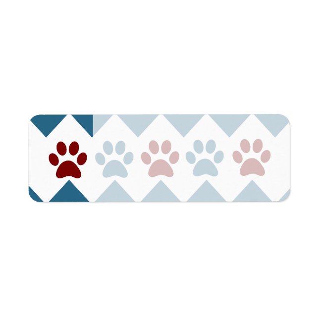 Etiqueta Chevron Red Blue Puppy Paw Imprime presentes no so (Frente)