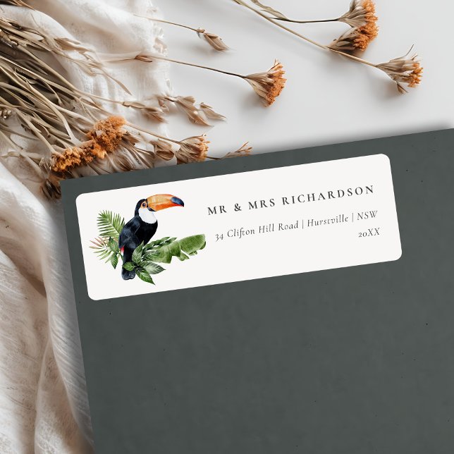 Etiqueta Chic Elegant Tropical RainForest Toucan Endereço (Criador carregado)